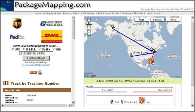 Usluga Packagemapping.com omogućava vam prikaz mjesta i putanje vašeg paketa na karti.