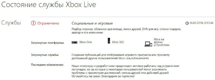 Status Microsoft Xbox Live Services