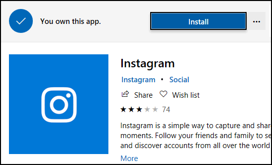 Instagram na Windows Marketu